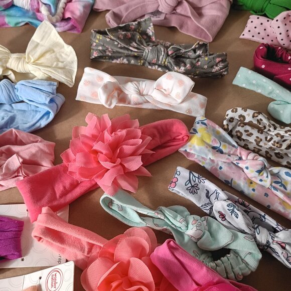 Lot of 25 Baby Headbands Bows Polka Dot Leopard Floral Stretchy Toddler - Picture 3 of 4